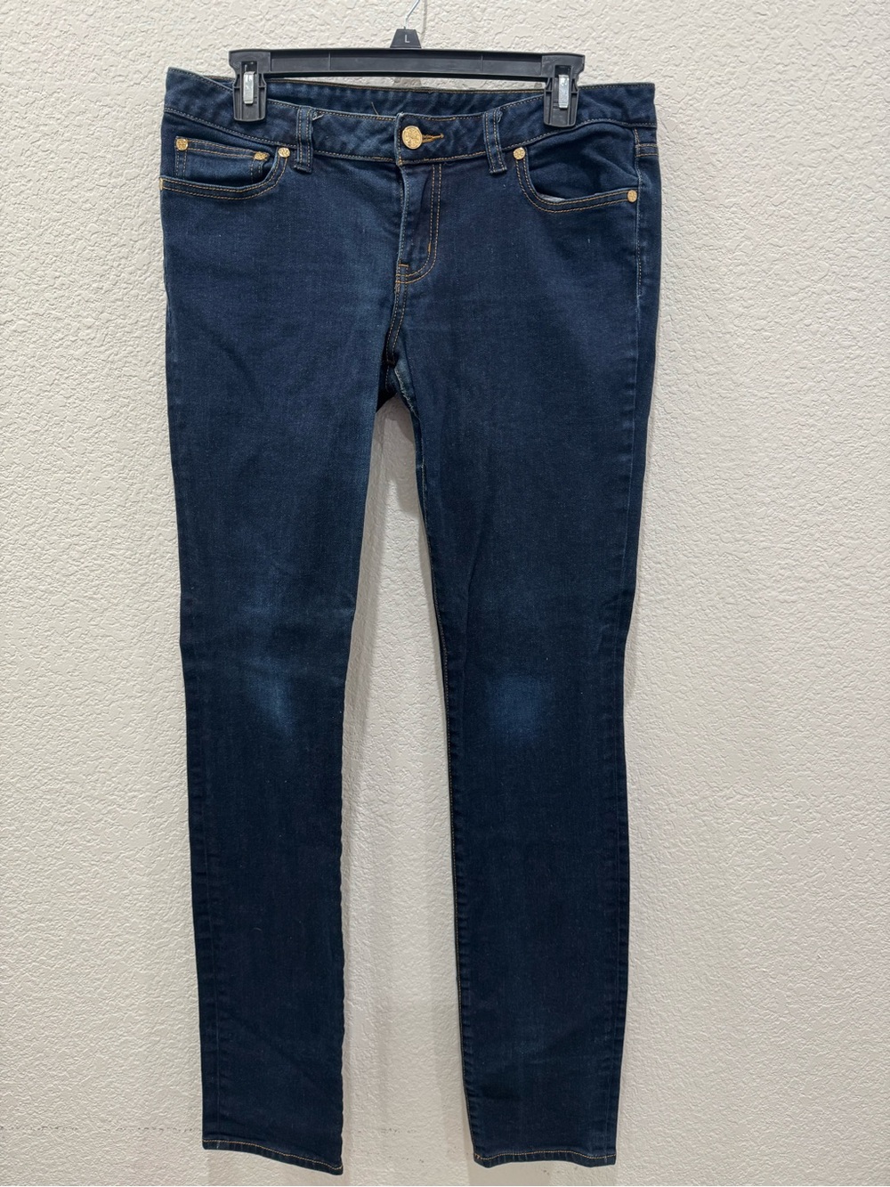 Tory Burch Skinny Jeans Womens 29 Dark Blue Embroidered Logo Back Pockets